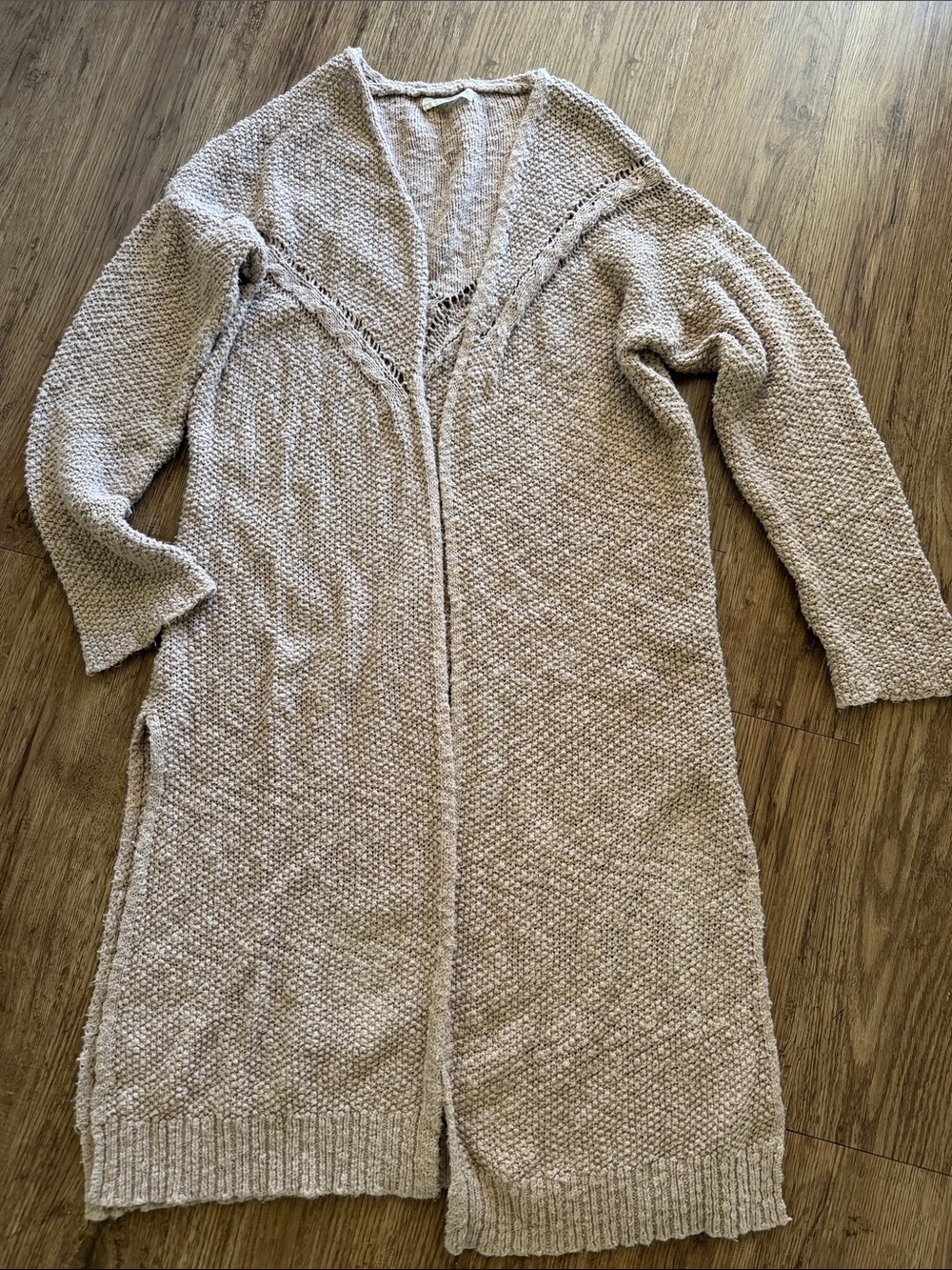 Natural Life Earthy Boho Open Weave Taupe Longline Lagenlook Duster - Size L/XL - Picture 2 of 11